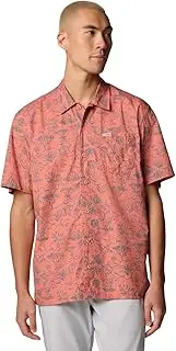 [Columbia] Men's PFG Trollers Best Short Sleeve Fishing Shirt, Faded Peach Marlin Chase, Small