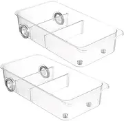 Rolling Refrigerator Organizers Bins 2PCS Refrigerator Drawers Clear Fridge Drawer with Dividers 3 Compartments Pull out Food Storage Containers for Egg Fruit Vegetable Drinks Meat.