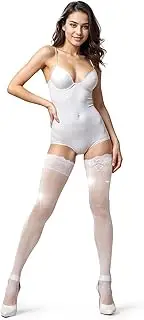 [AVIAN LEGS] Glamour Sparkle Rhinestone Thigh Highs: White Sexy Stocking Featuring a Secure Silicone Stay-Up Top for Effortless Wear - (5'3"-5'9" / under 154 lbs) One Pair, White