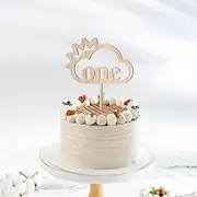Wooden Cloud Cake Topper with Crown Detail | Baby's First Birthday Decor, Photo Booth Prop & Party Decoration for Weddings, Anniversaries & Celebrations