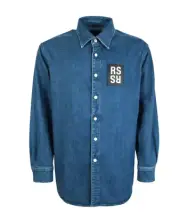 RAF SIMONS DENIM SHIRT JACKET NAVY Patch Overshirt Button size MEDIUM