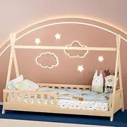 Artiss Bed Frame Wooden Base Frames Kids Single Timber House Platform Oak Puah