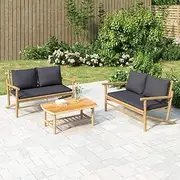 Garden Bench with Dark Grey Cushions Bamboo,Outdoor Sectional Sofa Units 15.5KG-363464