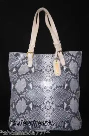 Cynthia Rowley Leather Bag Purse Tote Shopper Handbag Embossed Python Gray New