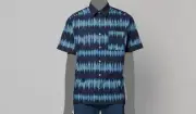 $245 A.P.C. Men's Blue Ross Tie Dye Short Sleeve Cotton Button-Up Shirt Size L