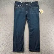 True Religion Jeans Mens 38X34 BootCut Dark Wash Cotton Denim Pants NWT *