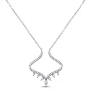 14k White Gold Round Diamond Modern-V Fashion Necklace 1/4 Cttw