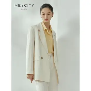 外套女MECITY優雅米白色西裝外套