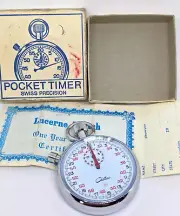 Vintage NOS Chateau Pocket Timer Stopwatch Swiss Made 7 Jewel Works Amazing