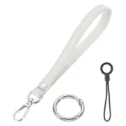7 Inch Wristlet Strap PU Leather Silver Ring Lanyard for Clutch (White)