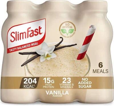 SlimFast Ready To Drink Shake | Meal Replacement Vanilla 6 x 325ml Multipack
