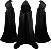 Black Hooded (M) 51" Full Cape Cloak Death Reaper Horror Vampire Goth Costume!