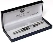 Etched Fountain Pen in Celtic Birds Design in Black and Silver Colours