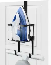 ORLESS Over The Door/Wall Mount Ironing Board Hanger, Laundry Room Iron Black
