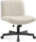 Cross Legged Desk Chair-Wide Seat Fabric Armless Chair Cloth Surface with Wheels