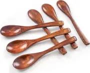 HAKSEN Wooden Spoons For Eating, 6 Inches Small Honey Teaspoon Coffee Jam Sugar