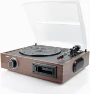 Mbeat Wooden 2-In-1 USB Turntable Record Player and Cassette Digital Recorder Bu