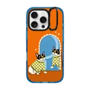 iPhone 16 Pro Impact Ring Stand Case MagSafe Compatible Checkered French Bulldog Mirror