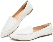 [FINIWOR] Loafers for Women Flats Shoes Women Pointed Toe Dress Shoes Comfortable Memory Foam Penny Loafers Slip On Shoes, White, 8