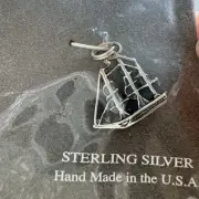 Vtg Pendant Hand & Hammer Sterling Silver Charm~Ship Old Ironsides~ Handmade USA