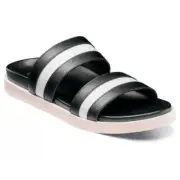 STACY ADAMS Men's Metro Double Strap Slide Sandal NWB Black/White Shelf-109A