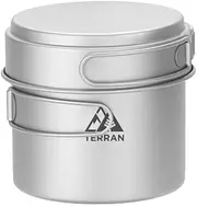 TERRAN Titanium 2-Piece Pot and Pan Set 1100ml+350ml Folding Handle for Outdoor Camping Cooking Hiking Backpacking Portable Tableware Cookware
