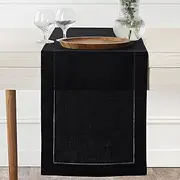 D'Moksha Homes Black Linen Table Runner 48 inches Long, 100% Pure Linen 14 x 48 Inch Classic Hemstitch Table Runner, Small Coffee Farmhouse Table Runner for Spring, Summer, Indoor, Outdoor
