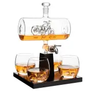 Motorcycle Decanter Whiskey & Wine Decanter Set With 4 Glasses, Motorcycle Gi...