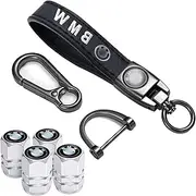 MAEZOE Microfiber Leather Car Key Chain with Tire Valve Caps, Keychain and Valve Stem Caps for BMW X1 X3 X5 X6 Z4 X6 X7 Series M 1 M3 M5 6 Series (A)