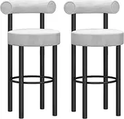 Plush Velvet Seat Bar Stools Set of 2 Counter Height Barstools with Footrest for Breakfast Counter Kitchen Island Pub Bar Stylish Bar Chairs for Home Décor
