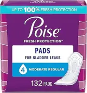 Poise Incontinence Pads, Moderate Absorbency, Regular, 132 Count
