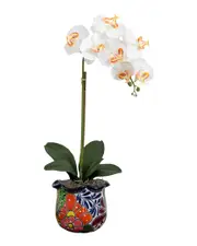 Nearly Natural Artificial Orchid Arrangement in Handmade Mexican Talavera Ceramic Planter