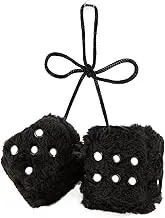 Fuzzy Plush Dice for Car Mirror，Pair of Retro 2.3 inch Square with Dots,Soft Dice Ornament with Suction Cup,Hanging Pendant Charms for Cute Home Decorative, Car Interior Accessories, Office (Black)
