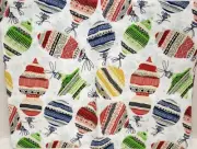 Peva Vinyl Flannel Back Tablecloth, 52"x52" Square, CHRISTMAS TREE ORNAMENTS, BH