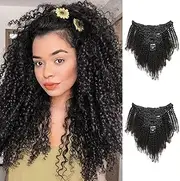 Kinky Curly Clip In Hair Extensions for Black Women, 10 inch Curly Hair Extensions Clip in Human Hair, 3c 4a Kinky Curly for Women (8 inch, Black)
