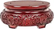 Round Rosewood Relief Sculpture Display Pedestal Plant Stand Bonsai Base Decoration(Large)