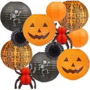 12Pcs Halloween Hanging Decorations Paper Lanterns, Jack-O'-Lantern Spider Sk...