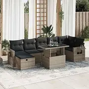 Outdoor Furniture Set, Grey Rattan Garden Sofa with Cushions for Patio, Balcony, Porch - Outdoor, Chairs, Table, Chair, Set, Furniture