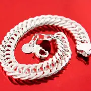 Bracelet 925 Sterling Silver Filled Solid Men's Heavy Bling Link Bangle 20cm 8"