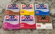 NOS New Staedtler Fimo Soft & Classic Clay Lot Of 6 Bars 2 oz Red Blue White Etc
