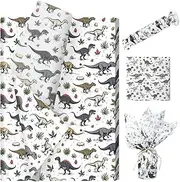 100 Sheets Dinosaur Tissue Paper - Dino, Fossil & Plant Pattern Gift Wrap Tissue for Boys, DIY Crafts & Animal Party Decor, 13.8 x 19.7 Inches