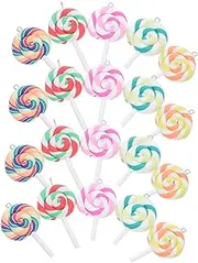 [EXAOMBLE] 20pcs Colorful Polymer Clay Lollipop Pendants Eye for Jewelry Candy Charms for Bracelets and Crafts Vibrant Lollipop Jewelry Accessories