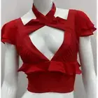 Nasty Gal Cropped Red Flutter Cut Out Short Sleeve Top Size XS