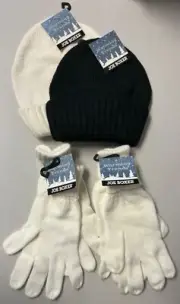 NWT Joe Boxer Women's OSFM JB Basics Solid 2 Gloves 2 Hats Black White K-Mart