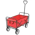Folding Hand Trolley Steel Frame Cart Foldable Wagon With 2 Mesh Pockets Red