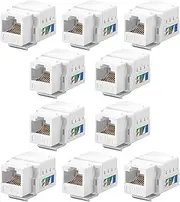 tunghey Keystone Jack Cat6, Cat6 Keystone Jacks 90 Degree, RJ45 Keystone Jack Punch Down White, Compatiable for High-Density Network WallPlate or Patch Panels (10Pack)