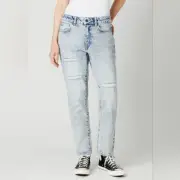 Buffalo David Bitton Distressed Acid Wash Relaxed Boyfriend Jeans Size 26 NWT