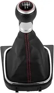 Szwaldaper 5/6 Speed Car Gear Shift Knob Cover, for VW, for Golf, 5, for Golf, 6 MK5 MK6 R32 GTI 2004-2009 Manual Stick Handball Car Gear Shift Boot(Black Red Line 5 Speed)