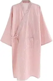 [ChangNanJun] Women Cotton Kimono Bathrobe with Pockets Robe Yukata Style Sleepwear