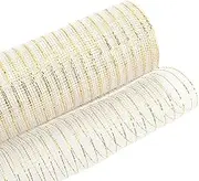 Yalulu Metallic Deco Poly Mesh Ribbon, 10 Inches x 10 Yards Foil Mesh Ribbon Deco Mesh Rolls for Wreaths Swags, Craft Home Decoration (Beige-Gold)